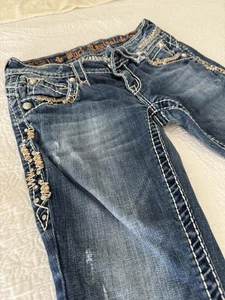 Rock Revival Jeans Damen 26 Easy Boot Biker Strass helle Waschung Nähte - Bild 1 von 12