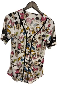 Disney Trikot Damen M - Weiß Mickey Mouse Goofy Baseball Jersey Knopfleiste Neu ohne Etikett - Bild 1 von 7