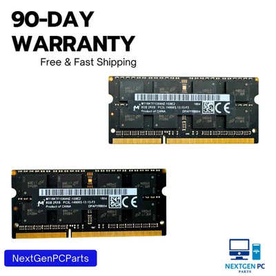 Lote de 2 - Micron 8GB DDR3L 1600MHz Portátil RAM MTA16KTF1G64HZ-1G9E2 PC3L-12800S Foto 1 de 4