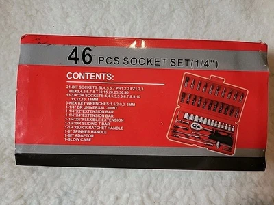 46 Pcs Socket Wrench Set 1/4" Drive Ratchet Metric Kit Garage Car Repair Tool~ - Image 1 of 3