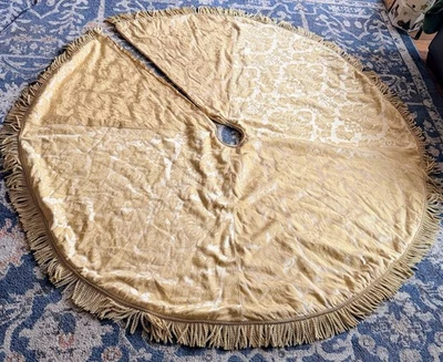 Elegante Falda Árbol de Navidad Dorado Damasco Borla Flecos 72" Foto 1 de 4