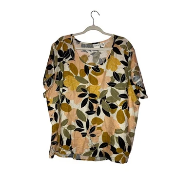 Blusa Top Rachel Zoe 100% Lino Estampado Floral Manga Corta Talla Grande 3X Foto 1 de 4