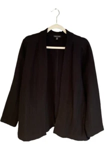 Eileen Fisher Large Black Open Jacket Front Pockets Tercel/Cotton Blend L/S USA - Picture 1 of 6