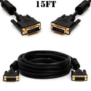 15FT DVI-D Dual Link Male to Male LCD Digital Monitor Cable Ferrite Cores Gold - Picture 1 of 3
