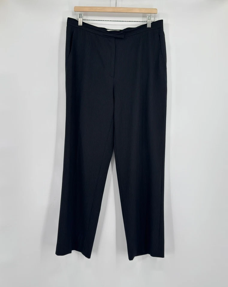 Pantalones de vestir Max Mara para mujer negros a rayas de lana pierna recta talla 14 Foto 1 de 4