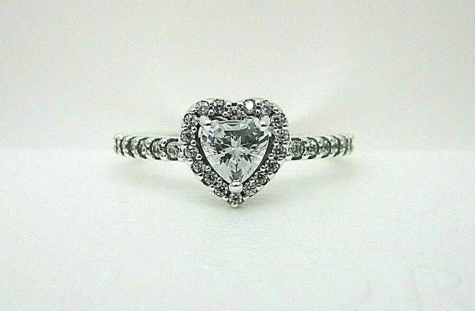 Authentic PANDORA #198421c01-56 Elevated Heart Ring With Clear CZ Size 7.5