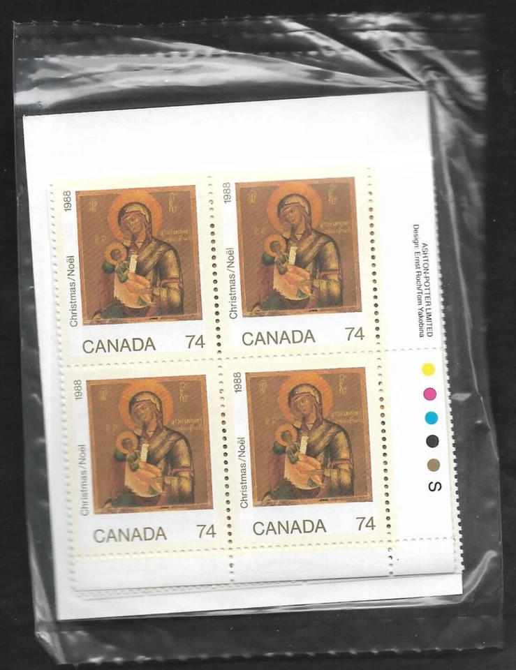 pk98441:Stamps-Canada PO Pack #1224 Christmas Icons 74 cent Plate Block Set-MNH - Image 1 of 1