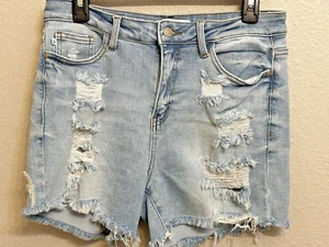 Judy Blue Jean Shorts Distressed Light Wash Size Large - Style JB150058 - Picture 1 of 9