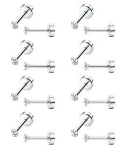 8 Pairs Tiny Cartilage Stud Earrings Stainless Steel Cubic Zirconia Earrings for - Picture 1 of 7