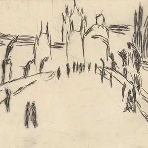 Marlies Lilge Praga Puente de Carlos Karlův most Ostdeutsche Kunst sign grabado 1977 - Imagen 1 de 3