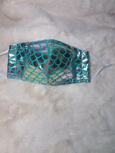Teal Mermaid Cotton face masks with nose wire Large - Picture 1 of 11