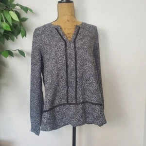 Michael Kors Sheer Long Sleeve Blouse Womens Size Large Black & White * - Picture 1 of 10