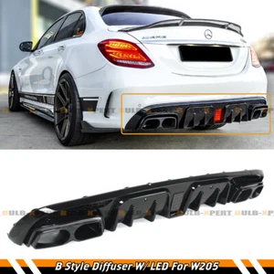 FOR 15-21 BENZ W205 C63 C43 SEDAN B STYLE SMOKE LED BUMPER DIFFUSER+EXHAUST TIPS - Picture 1 of 7