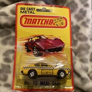 1980 Matchbox Lesney No 72 Maxi Taxi ON CARD 1/64 Scale