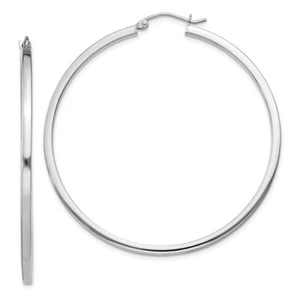 52mm Sterling Silver Rhodium-Plated 2mm Square Tube Hoop Earrings - Picture 1 of 6