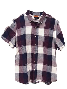 Jack Spade Mens Shirt M Purple White Plaid Short Sleeve Button 100% Cotton - Picture 1 of 5