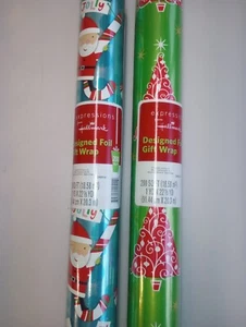 2 HALLMARK EXPRESSIONS CHRISTMAS DESIGNED FOIL GIFT WRAP 200 SQ.FT. Ea 400 Total - Picture 1 of 3