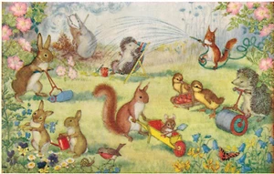 Postal de la Sociedad Medici, PK 282, "Here We Go Gardening", Molly Brett, años 50 - Imagen 1 de 2