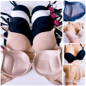 3 Pack Maximum Pads Add-2-Cup Sizes Push-Up Bra Brand New ~ Size 36C 2Black+Nude - Picture 1 of 12