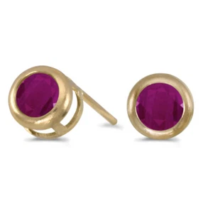 14k Yellow Gold Round Ruby Bezel Stud Earrings - Picture 1 of 2