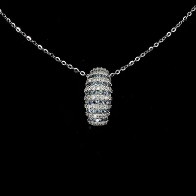 925 Sterling Silver Necklace Sapphire Round Diamond Cut Topaz Gemstone 18in - Image 1 of 4