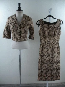 Women's S XS Vtg 1960's R&K Originals 2-Pc Dress Suit Black Metallic Gold Jacket - Picture 1 of 24