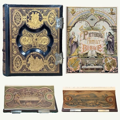 1886 Parallel Family Bible with Double Fore-Edge Painting and 2000 Illustrations - Image 1 of 4