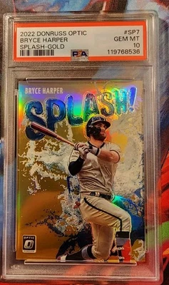 2022 Panini Donruss Optic Splash! Gold /10 Bryce Harper #SP-7 PSA 10 - Image 1 of 2
