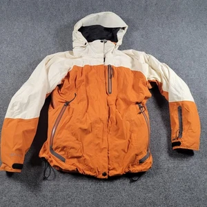 Mountain Hardwear Jacket Womens Medium Orange White Hooded Fleece Lined Ski Snow - Picture 1 of 7