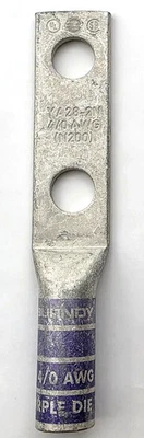 Burndy YA28-2N 4/0 AWG 2 Hole 1/2" Stud Copper Crimp Lug 1-3/4" Hole Spacing - Image 1 of 4