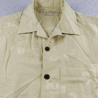 Caribbean Silk Shirt Yellow Floral Hawaiian Camp Men's Small Vacation Resort - Image 1 of 4