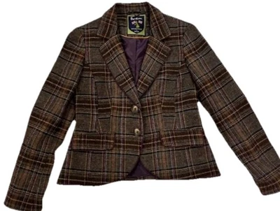 53 Boden British Tweed by Moon Wool Blazer Plaid Navy Blue Red US 4P - Image 1 of 4