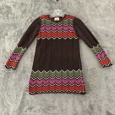 Vestido suéter de malha Hanna Andersson zig zag meninas 120 EUA 6-7 marrom manga longa - Imagem 1 de 4