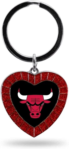 Chicago Bulls Keychain Rhinestone Heart Team Color Key Ring Cover