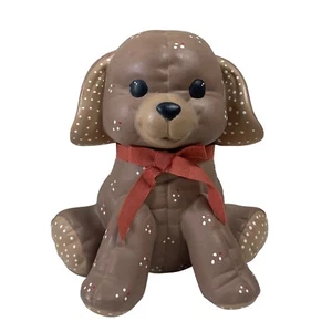 Puppy Piggy Bank Handpainted Hobbyist Piece Brown White Polka Dot Dog 7" Tall - Picture 1 of 5
