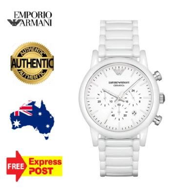 EMPORIO ARMANI CERAMICA LUIGI AR1499 WHITE/SILVER CHRONOGRAPH MENS WATCH — 第 1/4 张图片
