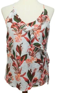 14th & Union Women's Small Shirt Boho Sleeveless Wrap Floral Orange and White - Picture 1 of 6
