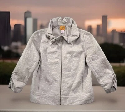 Ruby Rd. Ivory Jacket 3/4 Ruched Sleeve Gold Zipper Ruffle Collar Women’s Sz 6 - Image 1 of 4