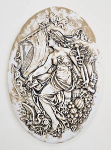 Vintage Oval Greek Woman Cameo Stressed Finish Large Wall Plaque - Picture 1 of 6