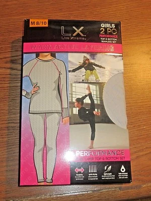 NWT Girl's LX Live Xtreme 2 PC Performance Base Layer Top & Bottom Set; Grey - Image 1 of 2