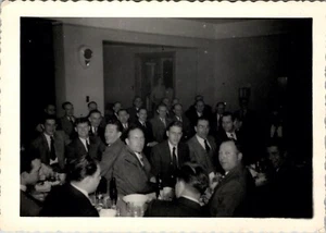 Vintage Snapshot Group Men in Suits Banquet Drinking Mid Century - Picture 1 of 1
