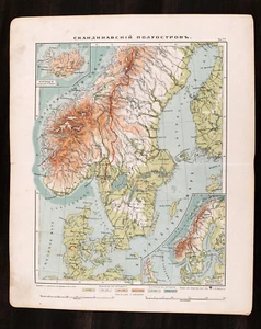 Mapa antiguo imperial ruso de la década de 1910 FINLANDIA SUECIA NORUEGA DINAMARCA - Imagen 1 de 4