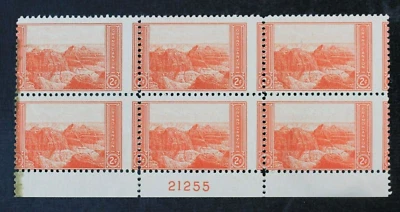 US # 741 *MINT OG NH* { "SCARCE MISPERF ERROR BLOCK OF 6 } 2c GRAND CANYON 1934 - Image 1 of 4