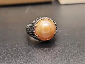 Bronzo Italia Mabe Pearl & Black Spinel Ring Size 8 - Picture 1 of 12