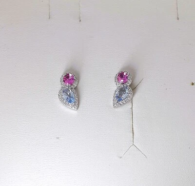 Orecchini Donna Lotus Silver LP3841-4/1 In Argento Con Cristalli Rosa E Celeste - Immagine 1 di 4