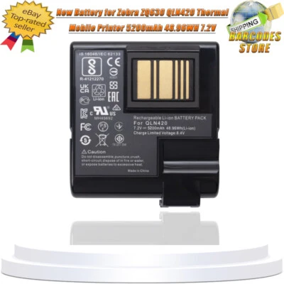 New Battery for Zebra ZQ630 QLN420 Thermal Mobile Printer 5200mAh 48.96WH 7.2V - Image 1 of 4