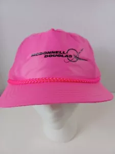 Vintage McDonnell Douglas Nylon Neon Hat - Pink Rope Snapback - Picture 1 of 8