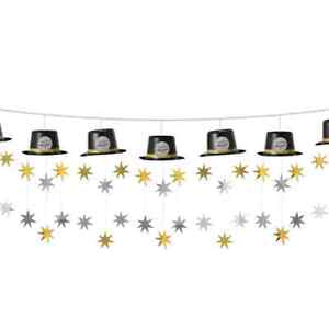 New Year's Top Hat Garland 12 Feet 10 Top Hats Black Gold & Silver Party Decor