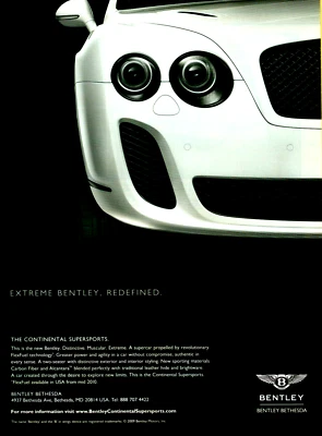 2009 Bentley Continental Supersports Muscular Extreme Supercar VINTAGE PRINT AD - Image 1 of 2