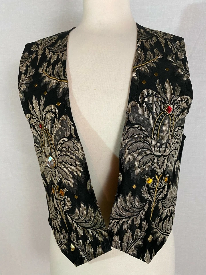 Chaleco Top Azul Cuerpo Años 80 De Colección Abierto Negro Gris Adornado Joyas Imitadas Discoteca S/M EE. UU. Foto 1 de 4